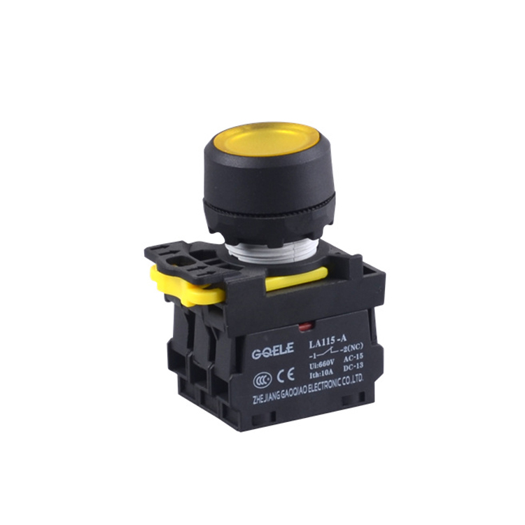 LA115-A1-11D 1NO&1NC Momentary Plastic Flush Push Button With Yellow Light