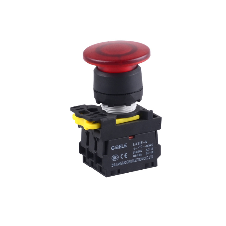 LA115-A1-11MD 1NO&1NC Momentary Illuminated Mushroom Push Button Switch 24V 220V With LED Red Light