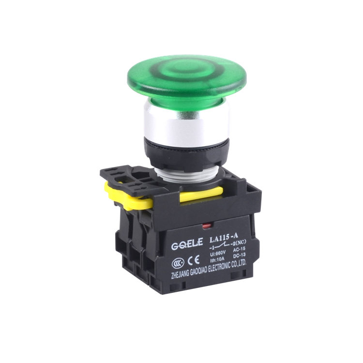 LA115-A2-11MD 1NO & 1NC Momentary & Illuminated Mushroom Push Button With Green Light