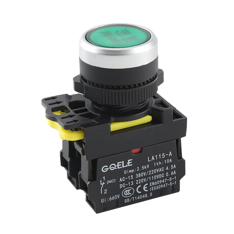 LA115-A5-11BD 22mm 1NO&1NC Momentary Flush Push Button With LED Green Illuminated And Symbol