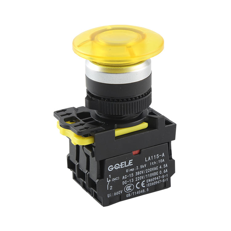 LA115-A5-11MD 1NO&1NC Momentary Mushroom Head Push Button With Yellow LED