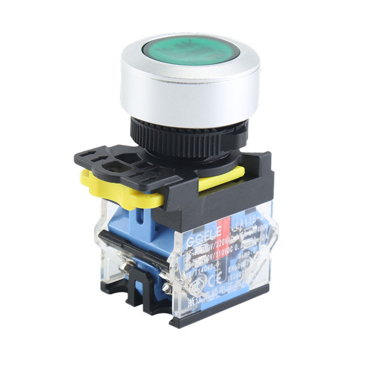 LA115-B5-11EBD 30mm Round 1NO&1NC Momentary Plastic Green Flush Push Button With Green Light And Symbol