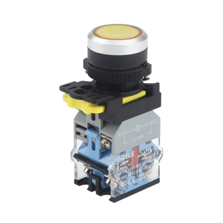 LA115-B5-11TD 1NO&1NC Self-locking Illuminated Flush Push Button With Yellow Head