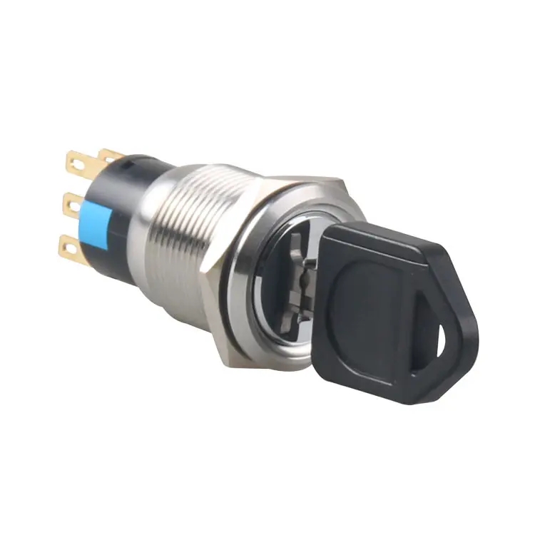 GL-19Y11-SJ 19mm Key Selector Switch 1NO1NC Two Position Metal Lock Waterproof Button With Welding Connection