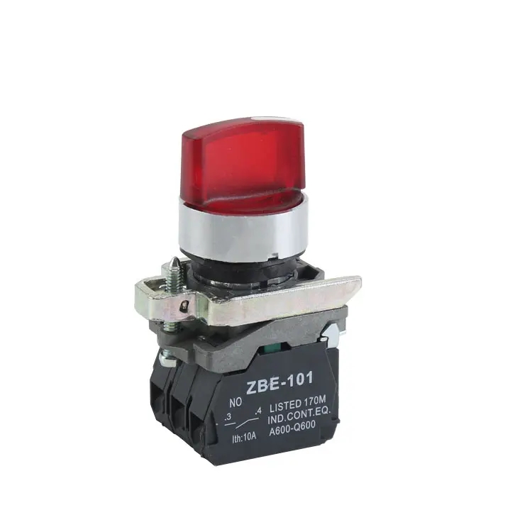 GXB4-BK2461 Waterproof Selector Push Button Switches With Metal Round Head LED Red Light